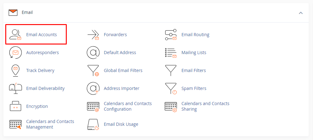 Secção de contas de e-mail no cPanel